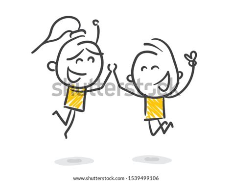 Two Happy Stick Figures Jumping Vector Stock Vector Royalty Free