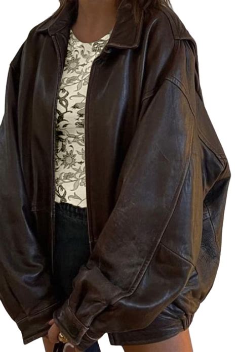 Brown Oversized Leather Jacket 90s Leather Jacket Y2k Etsy Mode Inspo