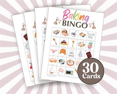 30 Cookery Themed Baking Bingo Cards Food Themed Bingo Game Cooking