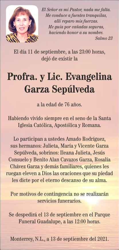 Profra Evangelina Garza Sep Lveda Obituario Esquela