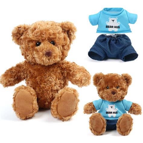 Lotfancy 10 In Brown Teddy Bear Stuffed Animal Plush Toy With Clothes