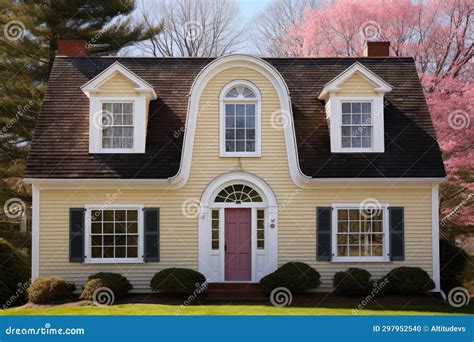 Arched Dormer Windows On A Colonial Revival House With A Gambrel Roof