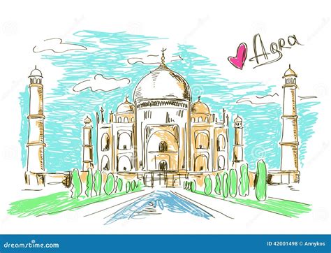 Illustration Of Taj Mahal In Agra Stock Vector Illustration Of Palace