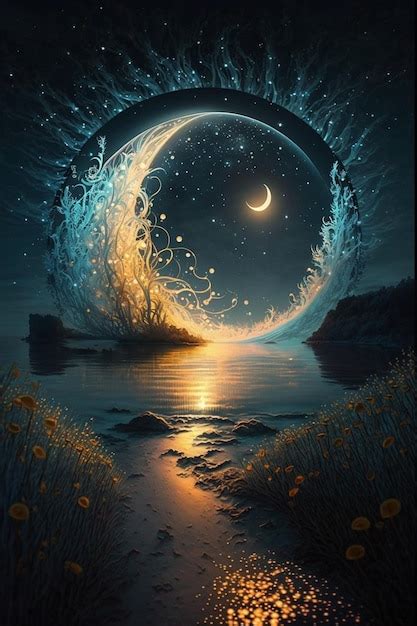 Premium AI Image | A painting of a moon and stars