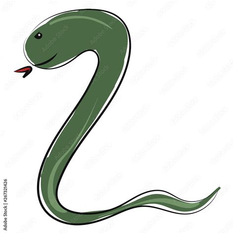 Cartoon Coiled Black Snake With A Forked Tongue Coiled Serpent Vector