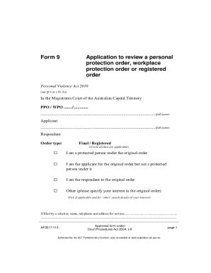 Fillable Online Form 9 Application To Review A Personal Protection