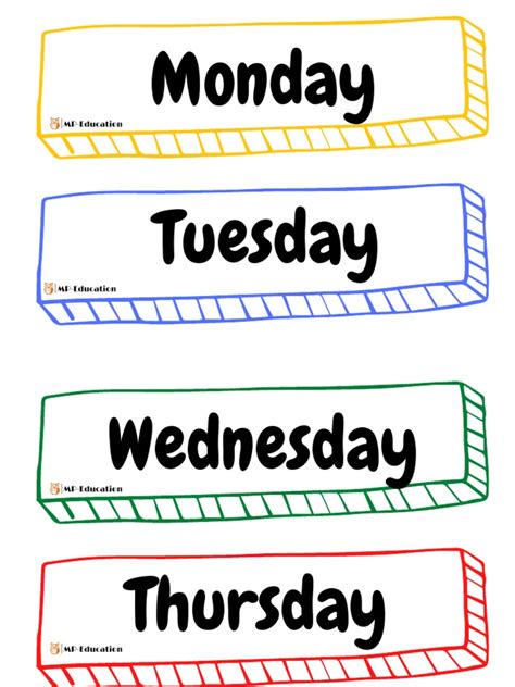 Days of The Week - Flashcards | PDF