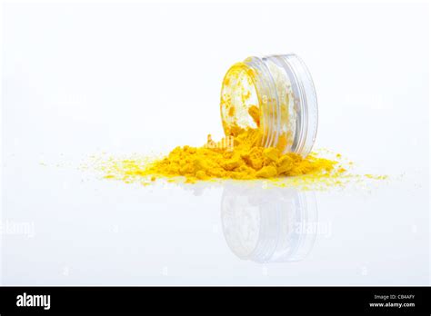 Spilled Yellow Makeup Powder From Jar Stock Photo Alamy