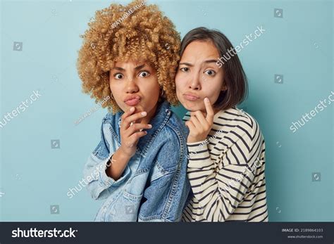 Portrait Two Women Pout Lips Focused Stock Photo 2189864103 Shutterstock