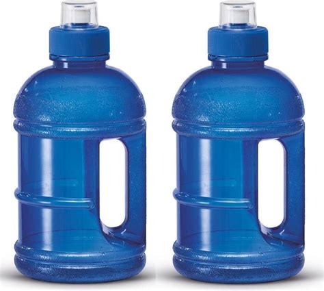 2x Blauwe Kunststof Bidon Drinkfles Waterflessen 1250 Ml Sport Bidon