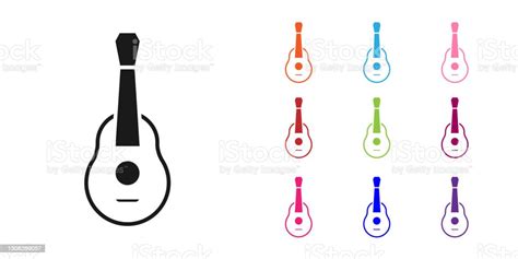 Black Guitar Icon Isolated On White Background Acoustic Guitar String Musical Instrument Set