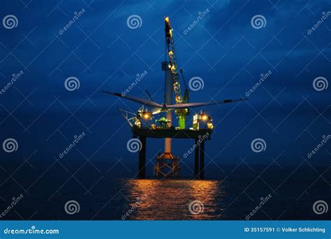 Big Offshore Wind Park Night Stock Image Image Of Construction Turbine 35157591