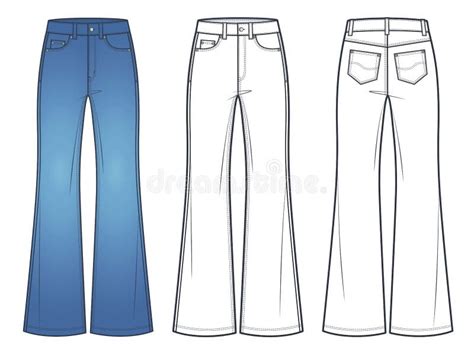 Jeans Flared Bottom Denim Pants Technical Fashion Illustration With