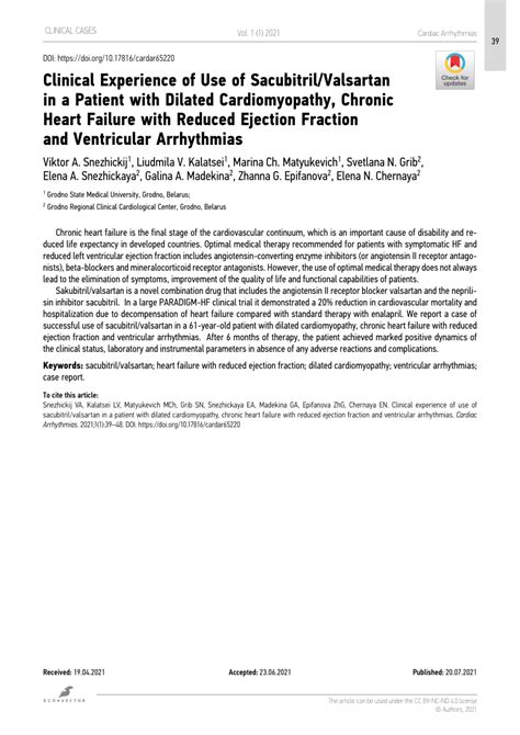 PDF Clinical Experience Of Use Of Sacubitril Valsartan In A Patient