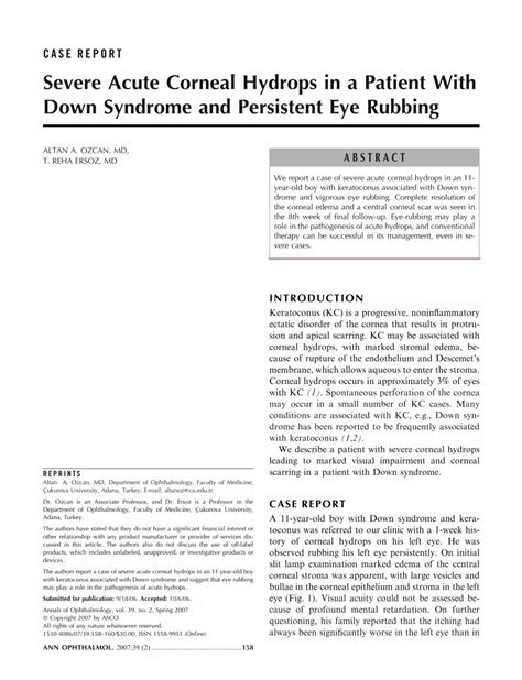 PDF Severe Acute Corneal Hydrops In A Patient With Down Syndrome And