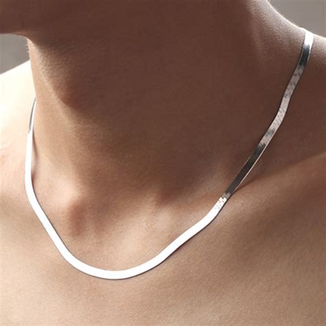 Sterling Silver Necklace Unisex Flat Snake Link Chain Lobster Clasp