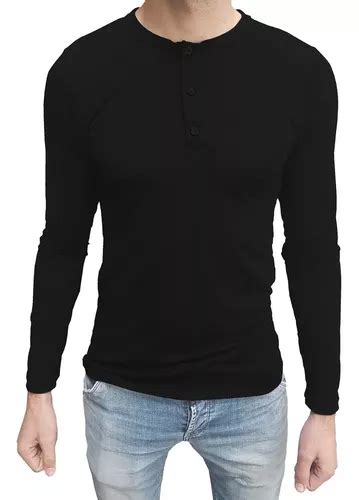 Camiseta Masculina Henley Slim Fit B Sica Manga Longa Sjons