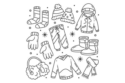 Hand Drawn Winter Clothes For Coloring Graphic By Wawadzgn · Creative