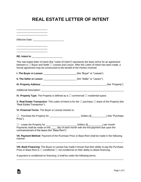 Letter Of Intent To Sell Property