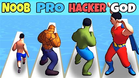 Noob Vs Pro Vs Hacker Vs God In Superhero Run Epic Transform Race 3d