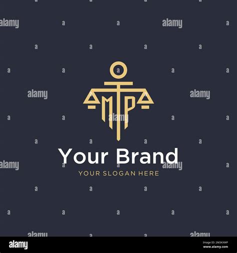 MP Initial Monogram Logo With Scale And Pillar Style Design Ideas Stock