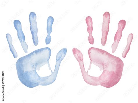 Watercolor Illustration Hand Painted Blue And Pink Prints Of Left And