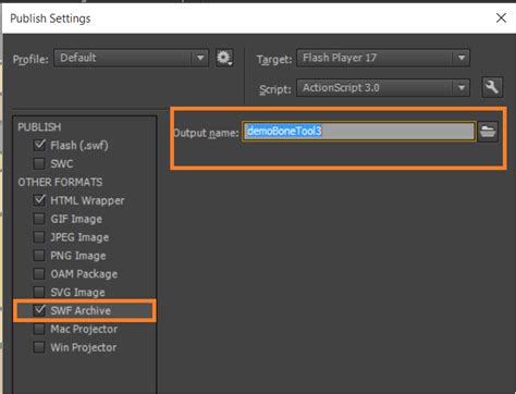 Specify Publish Settings For Animate