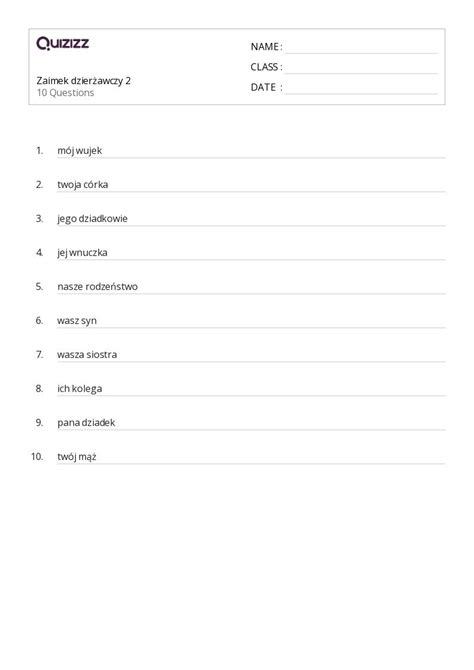 Ponad Zaimki Dzier Awcze Arkuszy Roboczych Dla Klasa W Quizizz