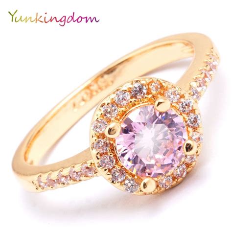 Lovely Pink Zirconia Rings For Women Gold Color Womens Engagement