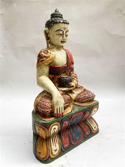 Buddhist Wooden Statue Of Shakyamuni Buddha In White Color Traditional