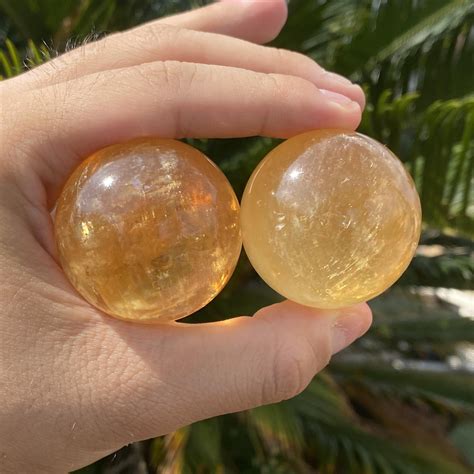 40mm Honey Calcite Sphere With Rainbow Calcite Crystal Honey Etsy