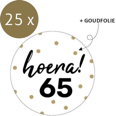 Cadeausticker Hoera 65 Verjaardag 65 Jaar Goudfolie Pensioen