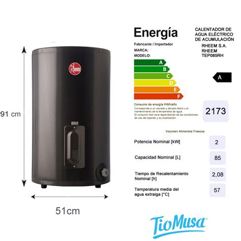 Termotanque Electrico Rheem TEP085RH De Pie 85Lts Tio Musa