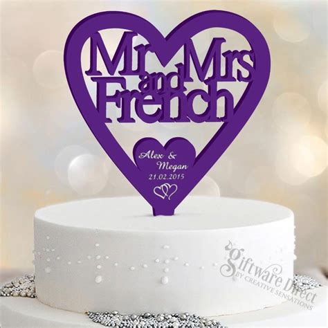 Personalised Acrylic Wedding Cake Topper Heart Mrandmrs Surname Etsy