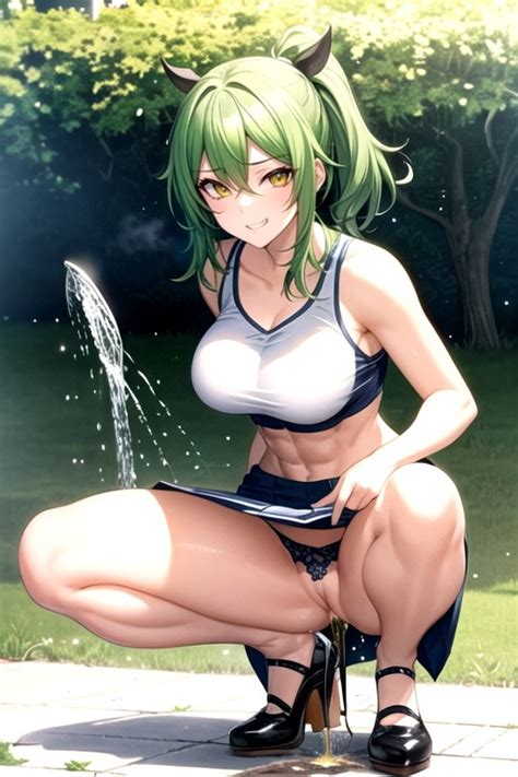 Peeing Short Hair Green Hair Hentai AI Porn