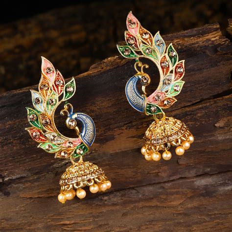 Zaveri Pearls Enamelling Multicolor Peacock Design Jhumki Earring