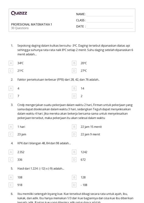 Lembar Kerja Pecahan Pada Garis Bilangan Untuk Tk Di Quizizz