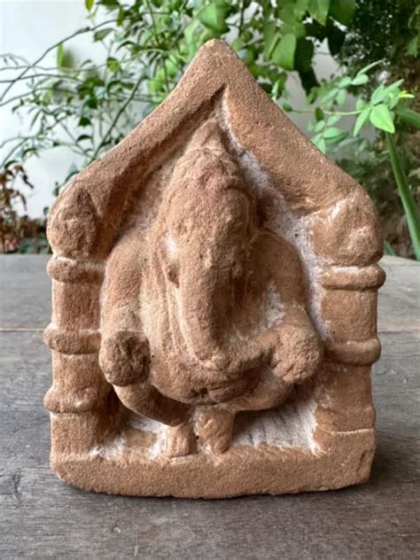 Antique Sand Stone Hindu God Ganesha Temple Shape Worship Holy Deity