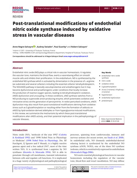 Pdf Post Translational Modifications Of Endothelial Nitric Oxide