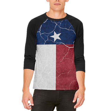 Old Glory Distressed Texas Flag Mens Raglan T Shirt White Black Md