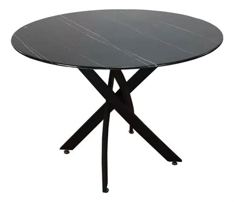 Mesa Comedor Redonda 110 Simil Marmol Base Negra O Cromada