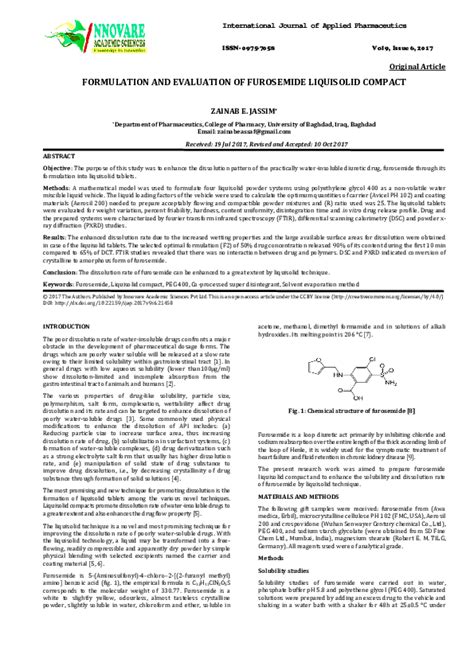 Pdf Formulation And Evaluation Of Furosemide Liquisolid Compact