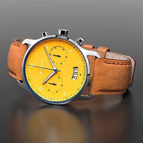 Detomaso Sorpasso Giallo Montre Bracelet Analogique Quartz En Cuir