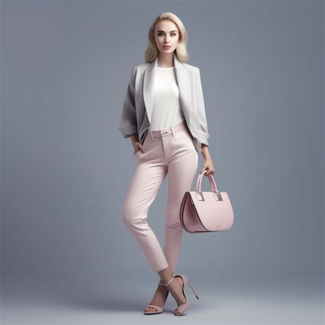 Premium Photo Woman In Pink Pants And A White Shirt Holding A Pink Purse