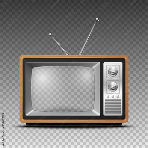 Vector 3d Realistic Brown Wooden Retro TV Receiver With Transparent