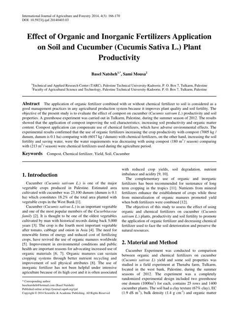 Pdf Effect Of Organic And Inorganic Fertilizers Application On Soil