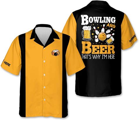 Leevus Custom Funny Bowling Shirts For Men Retro Bowling And Beer Thats Why Im Here Yellow