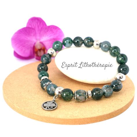 Bracelet En Agate Mousse Pierre Naturelle Esprit Lithoth Rapie