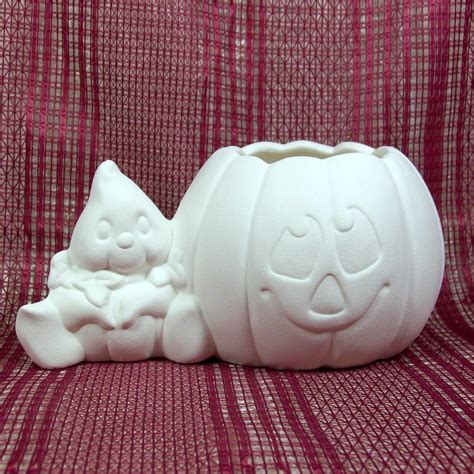 Handmade Ceramic Pumpkin And Ghost Figurine Pumpkin And Ghost Statue