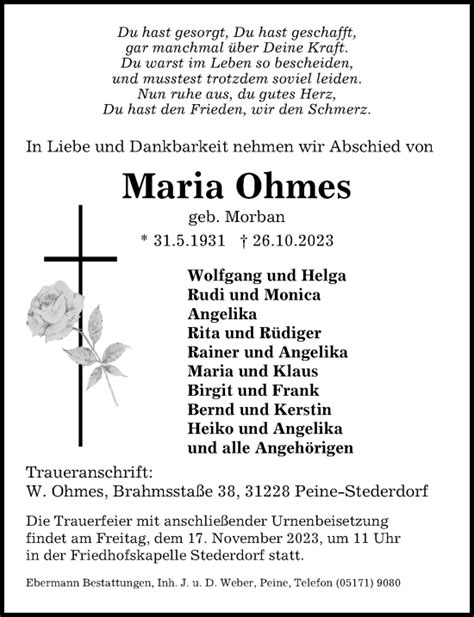 Traueranzeigen Von Maria Ohmes Trauer Anzeigen De